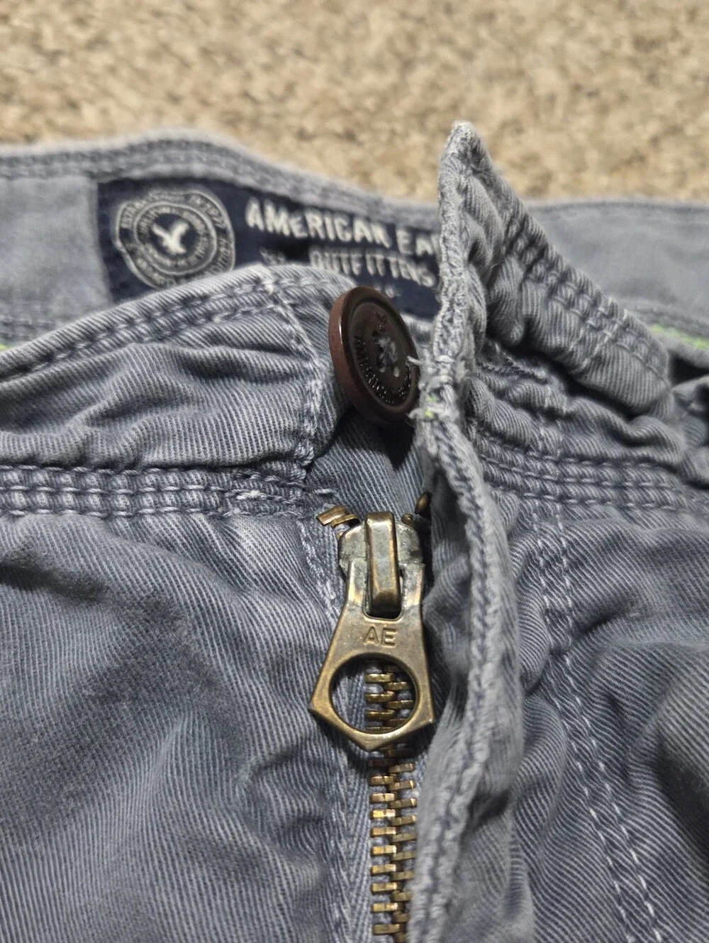 Y2K American Eagle Men's Classic Cargo Shorts Gray/Blue Size 34